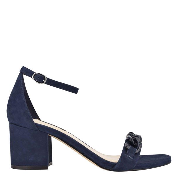 Nine West Kimba Ankle Strap Block Heel Navy Heeled Sandals | South Africa 28H37-4W14